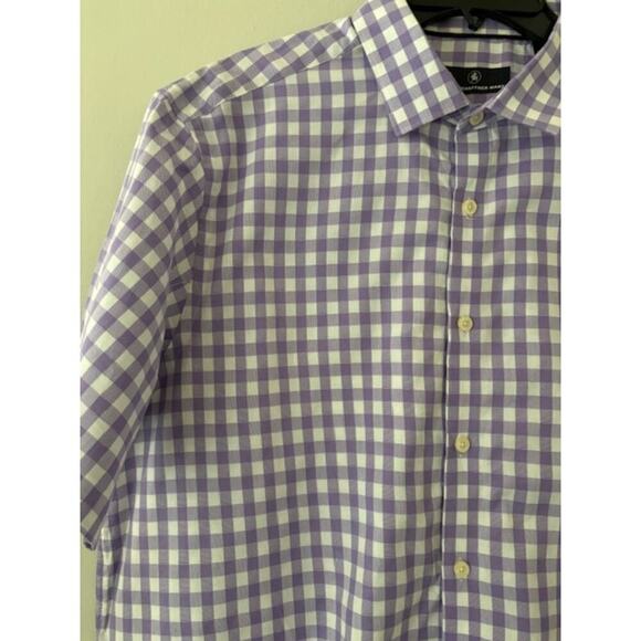 Hart Schaffner Marx Shirt Mens XL Short Sleeve Button Up Purple White Gingham - Picture 4 of 5